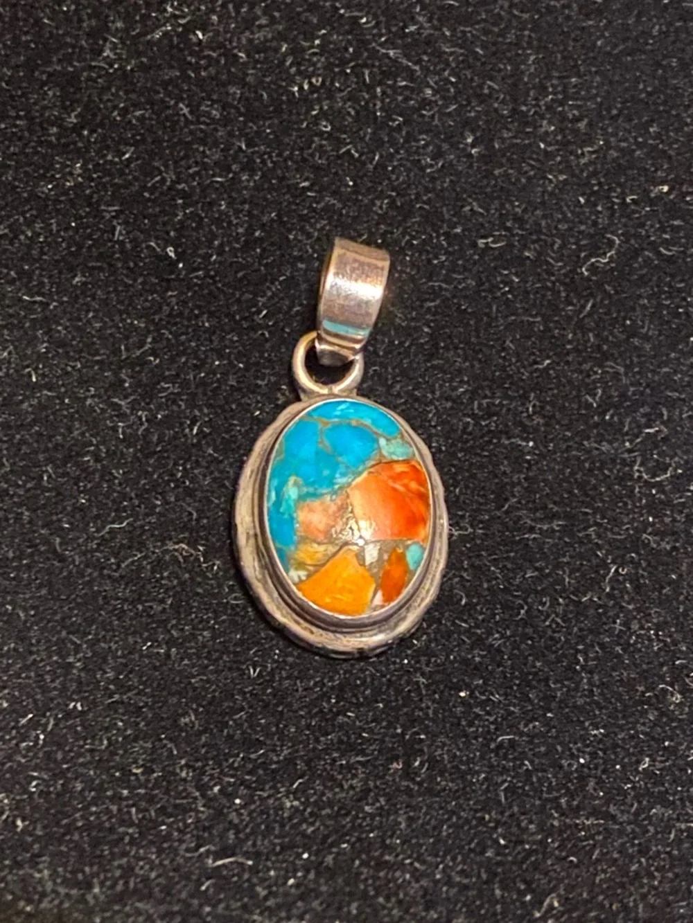 Vintage 925 Sterling Silver & Oyster Copper Turquoise Pendant - Picture 2 of 4